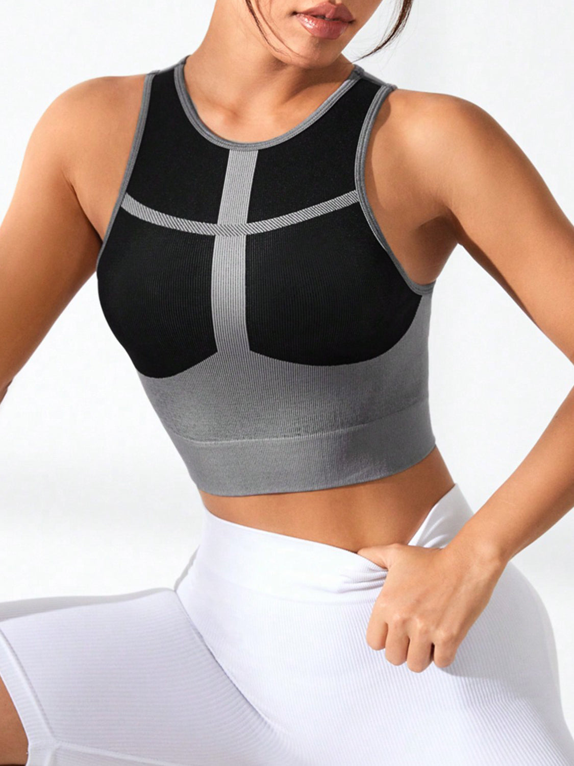 Color Block Round Neck Active Top