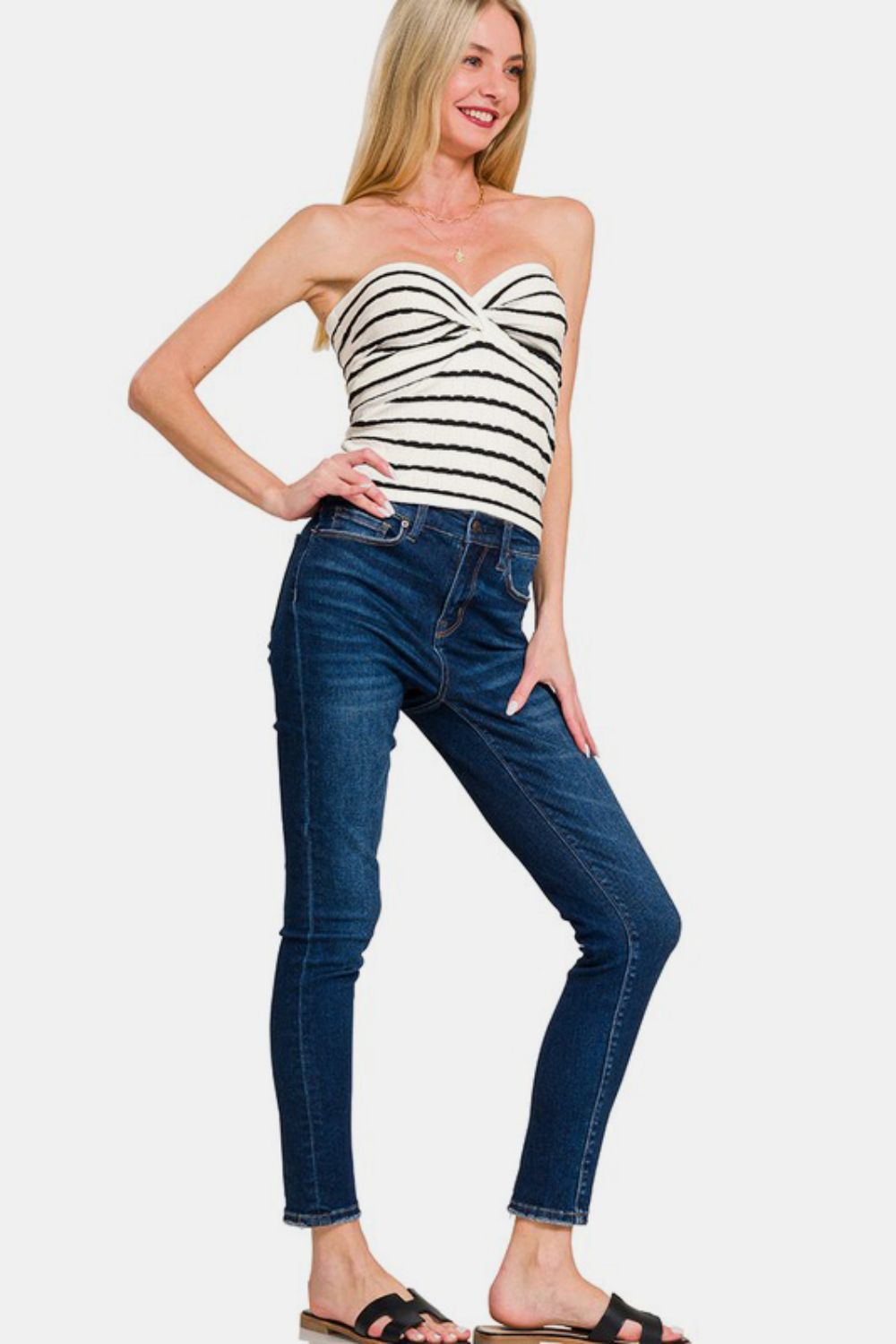 Twisted Sweetheart Striped Top