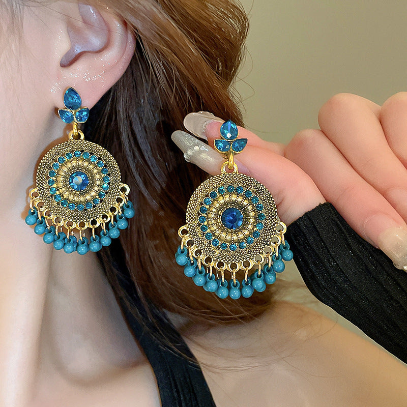 Pendientes colgantes de aleación con cuentas de diamantes de imitación