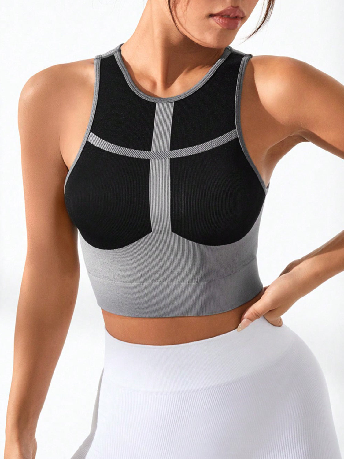 Color Block Round Neck Active Top