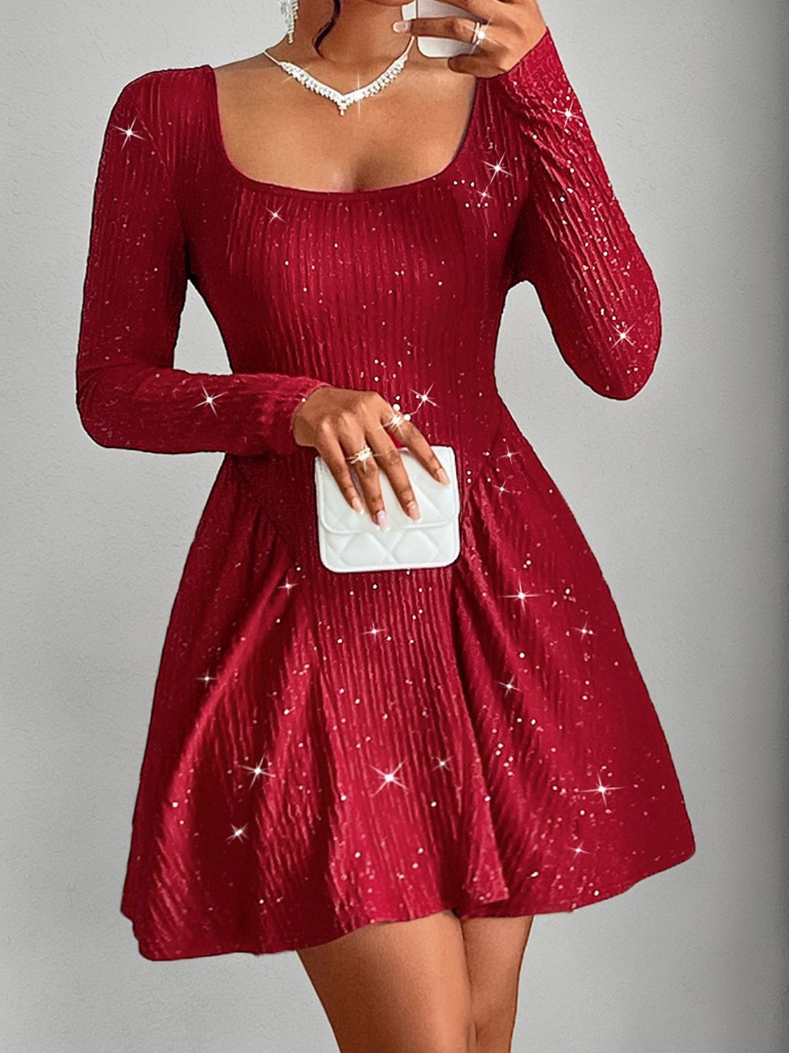 Backless Glitter Long Sleeve Mini Dress