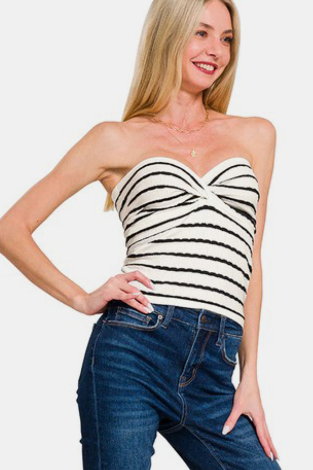 Twisted Sweetheart Striped Top