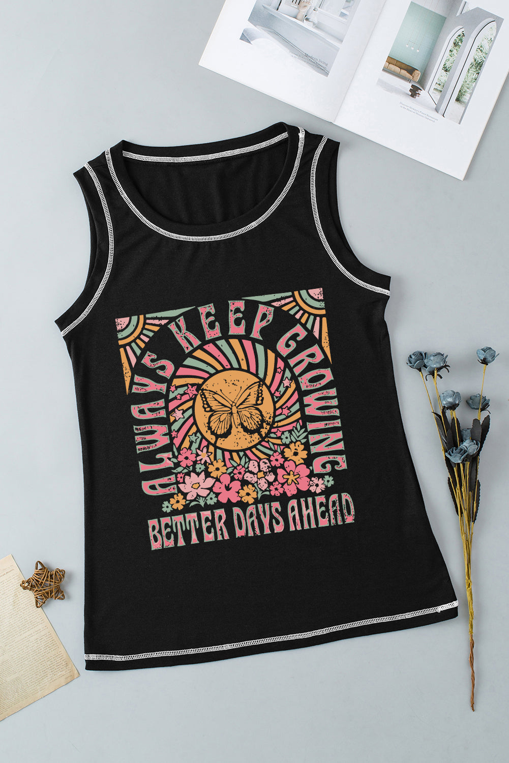 Camiseta sin mangas con cuello redondo y estampado gráfico
