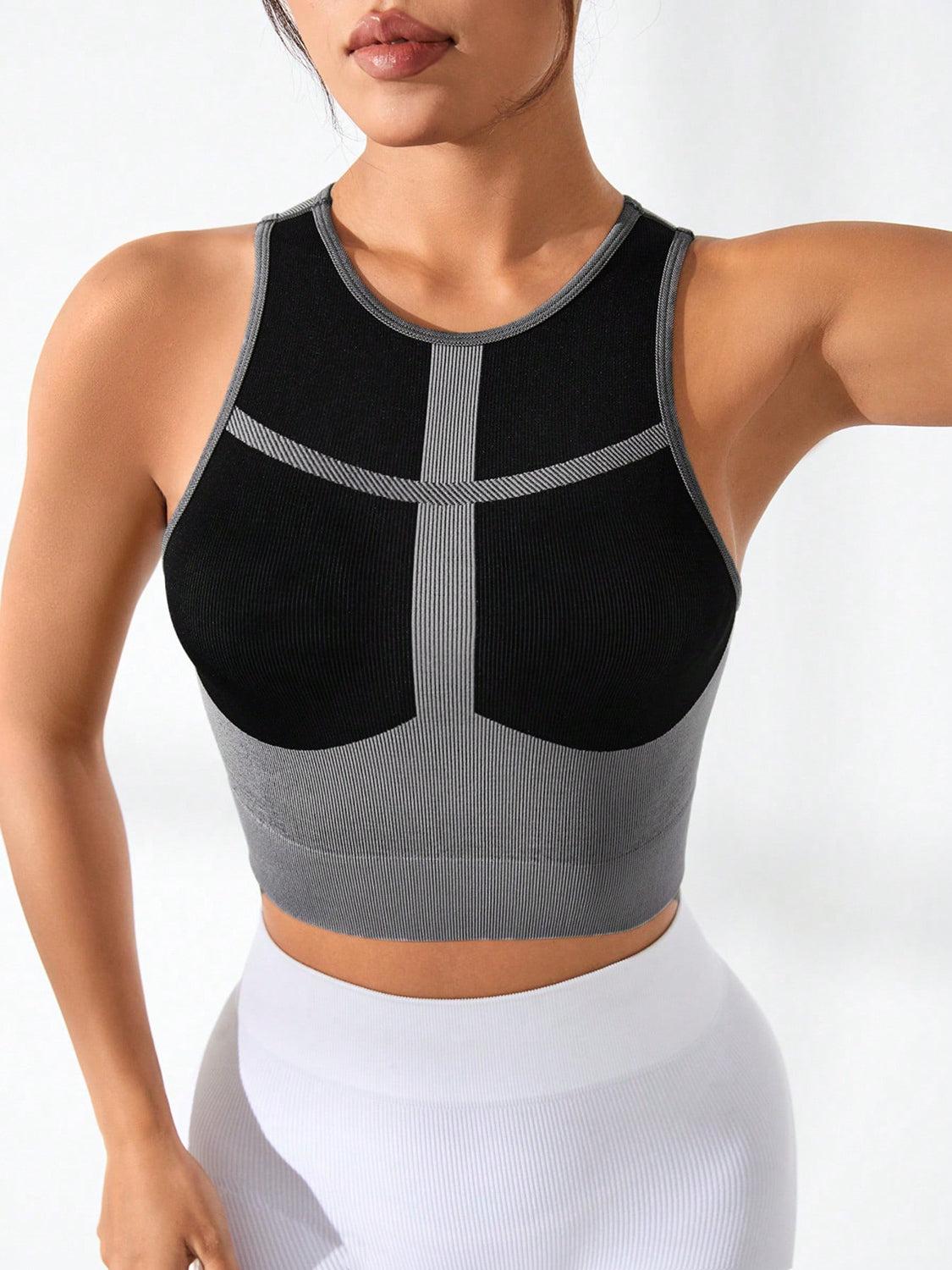 Color Block Round Neck Active Top