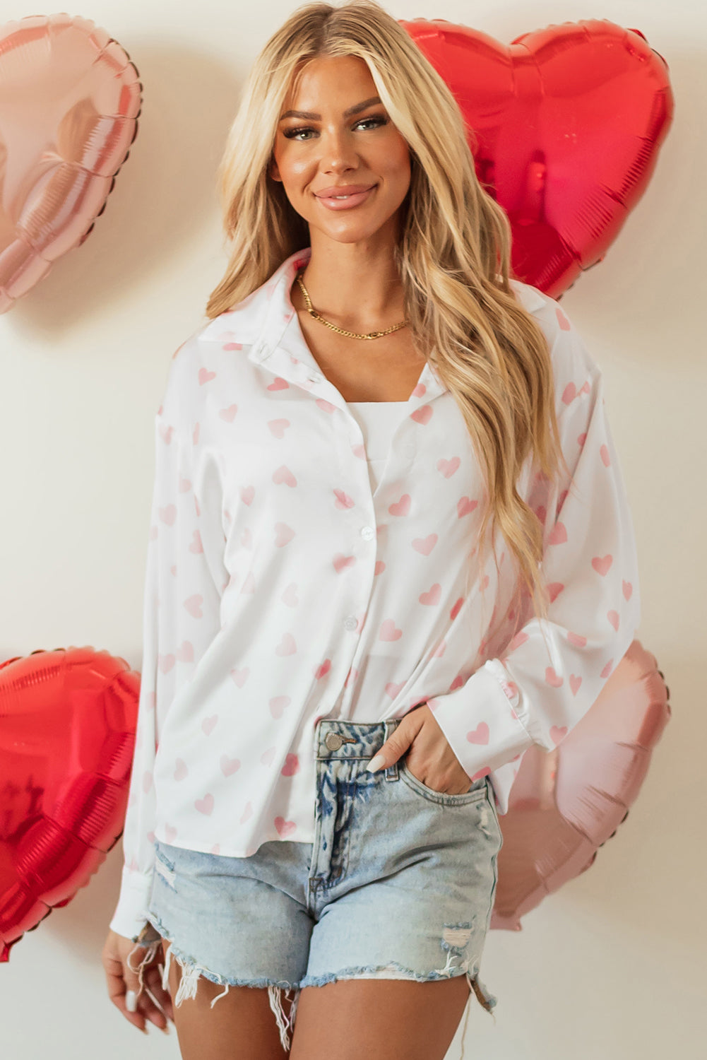 Camisa de manga larga con estampado de corazón