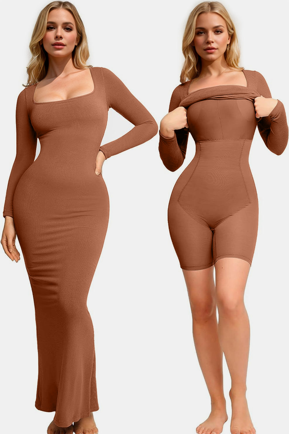 Basic Bae Built-In Shapewear  Long Sleeve Maxi Dress