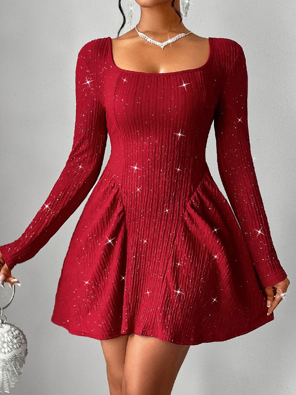 Backless Glitter Long Sleeve Mini Dress