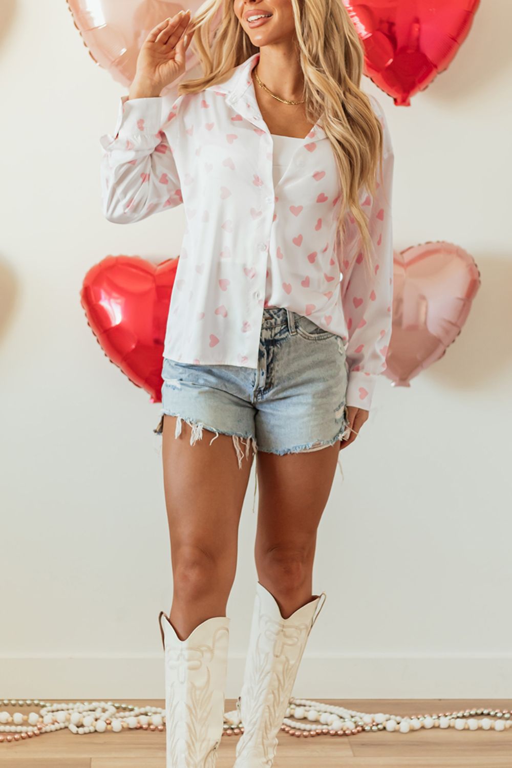 Camisa de manga larga con estampado de corazón
