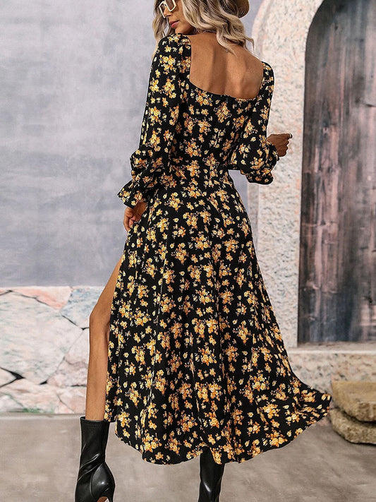 Flower Printed Slit Dress