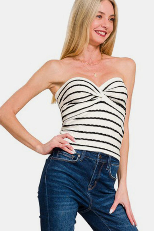 Twisted Sweetheart Striped Top