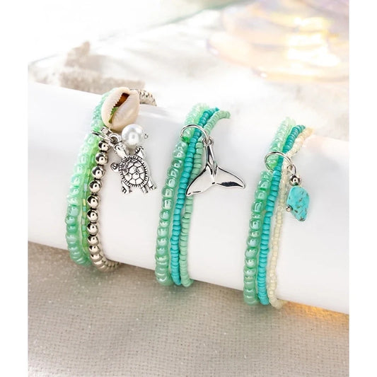 Bohemian Geometric, Artificial Pearls Shell Bracelets