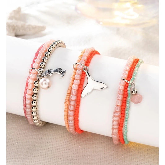 Bohemian Geometric, Artificial Pearls Shell Bracelets