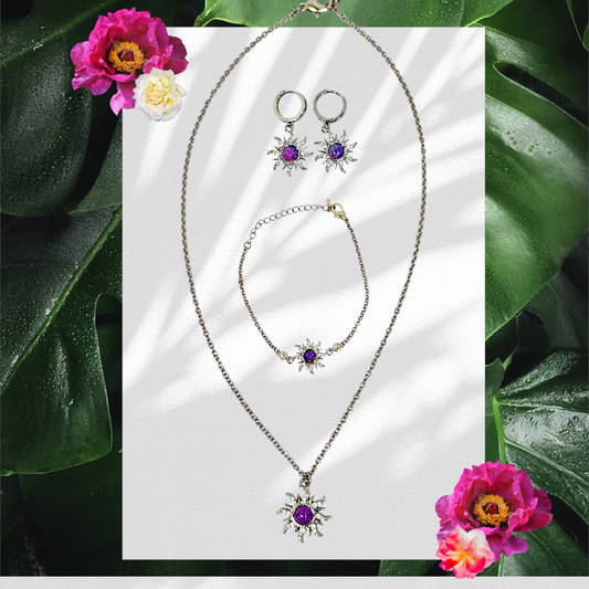 Sun opal rampunzel necklace set