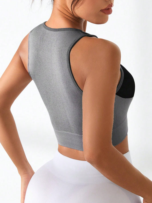 Color Block Round Neck Active Top