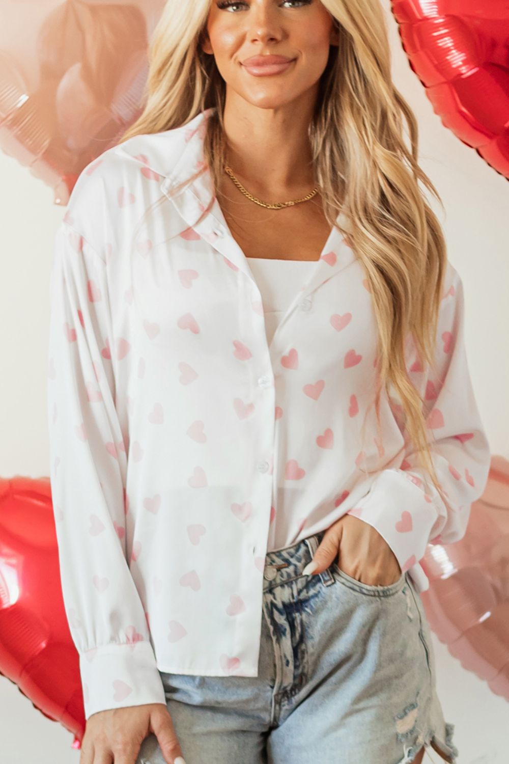Camisa de manga larga con estampado de corazón
