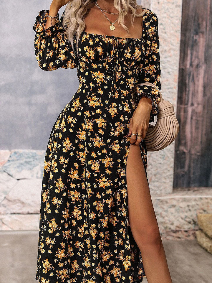 Flower Printed Slit Dress