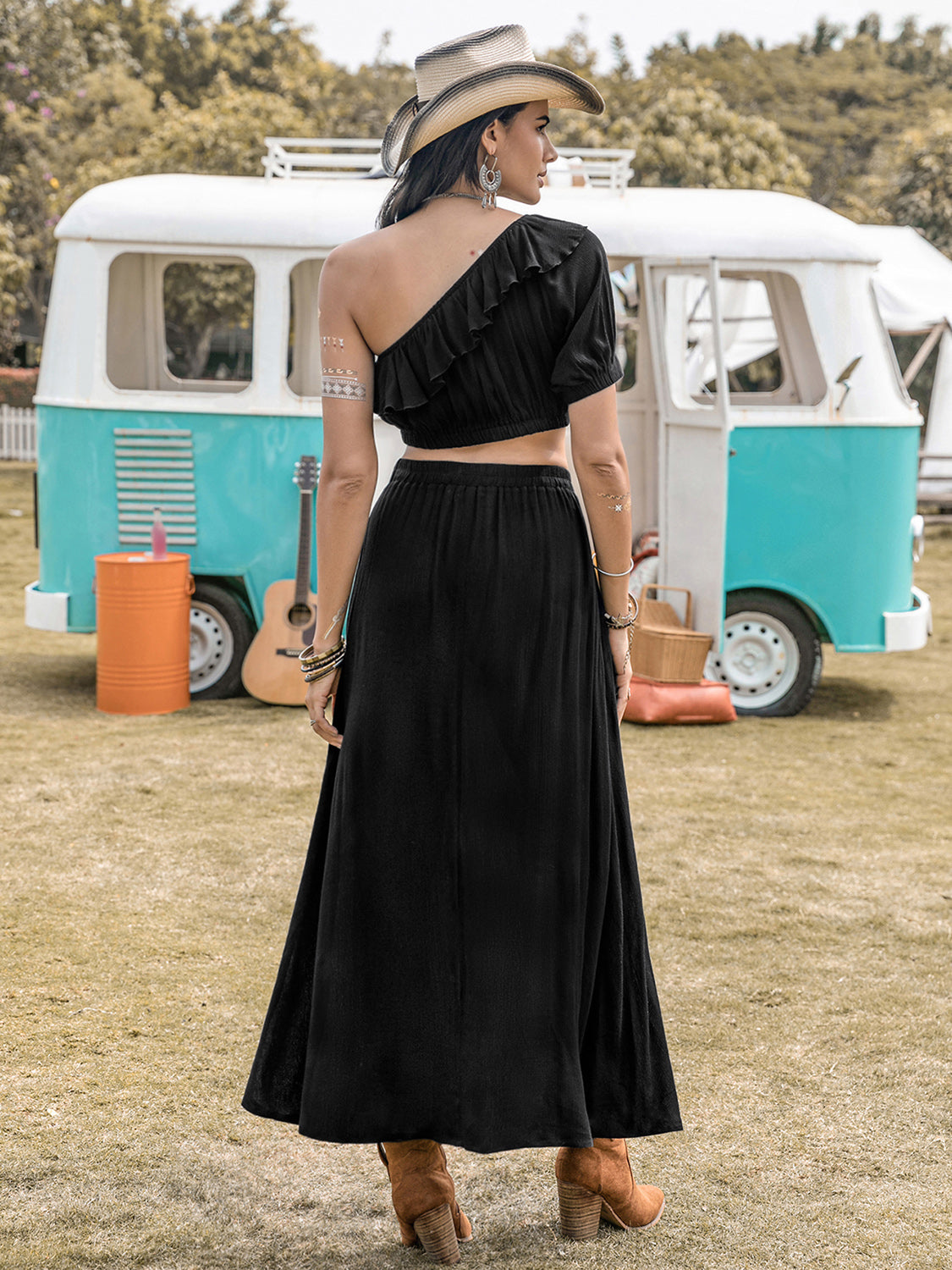 Top and Slit Skirt Set