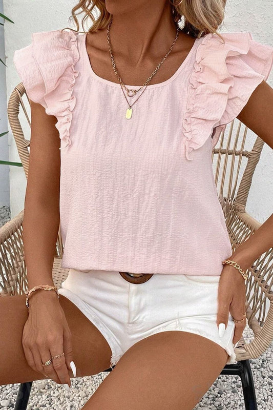 Image Textured Bow Knot Frilled Butterfly Sleeve Blouse