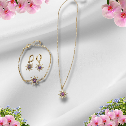 Sun opal rampunzel necklace set